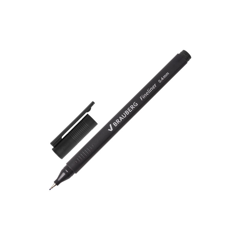 Ручка капиллярная BRAUBERG "Carbon", металлический наконечник, трехгранная, 0,4 мм, черная, 141523