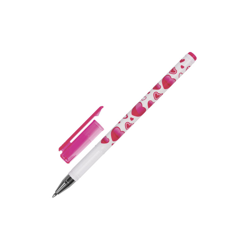 Ручка шариковая BRAUBERG "Сердечки", корпус с печатью, узел 0,7 мм, линия 0,35 мм, синяя, 141535