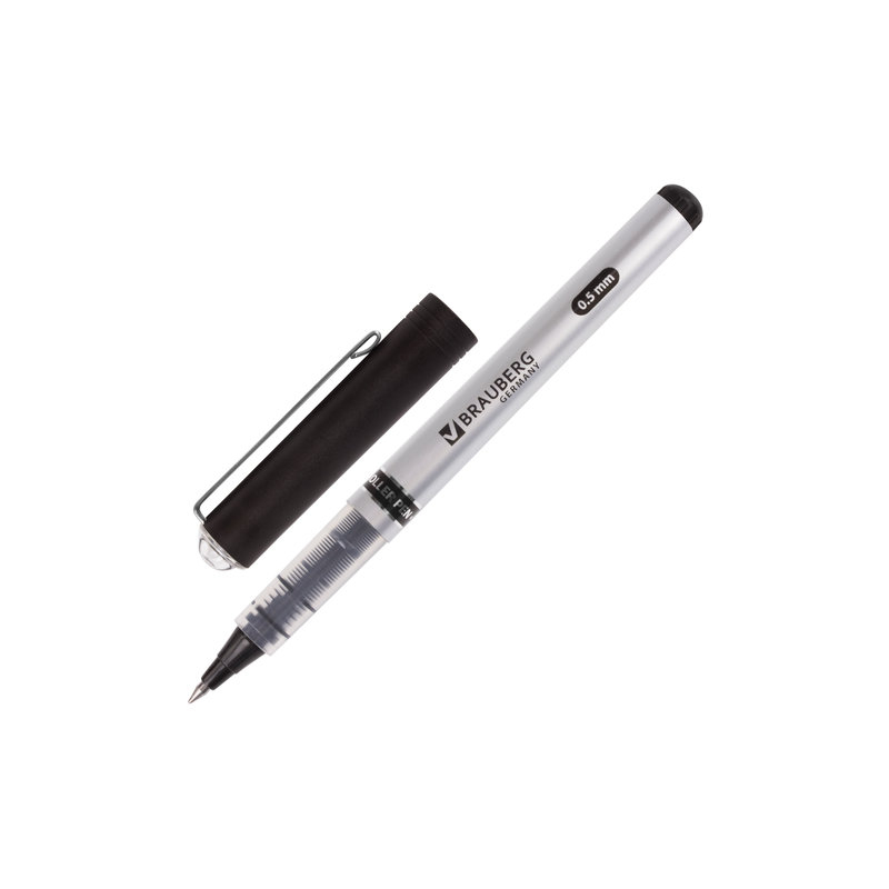 Ручка-роллер BRAUBERG "Flagman", корпус серебристый, хромированные детали, узел 0,5 мм, линия 0,3 мм, черная, 141555