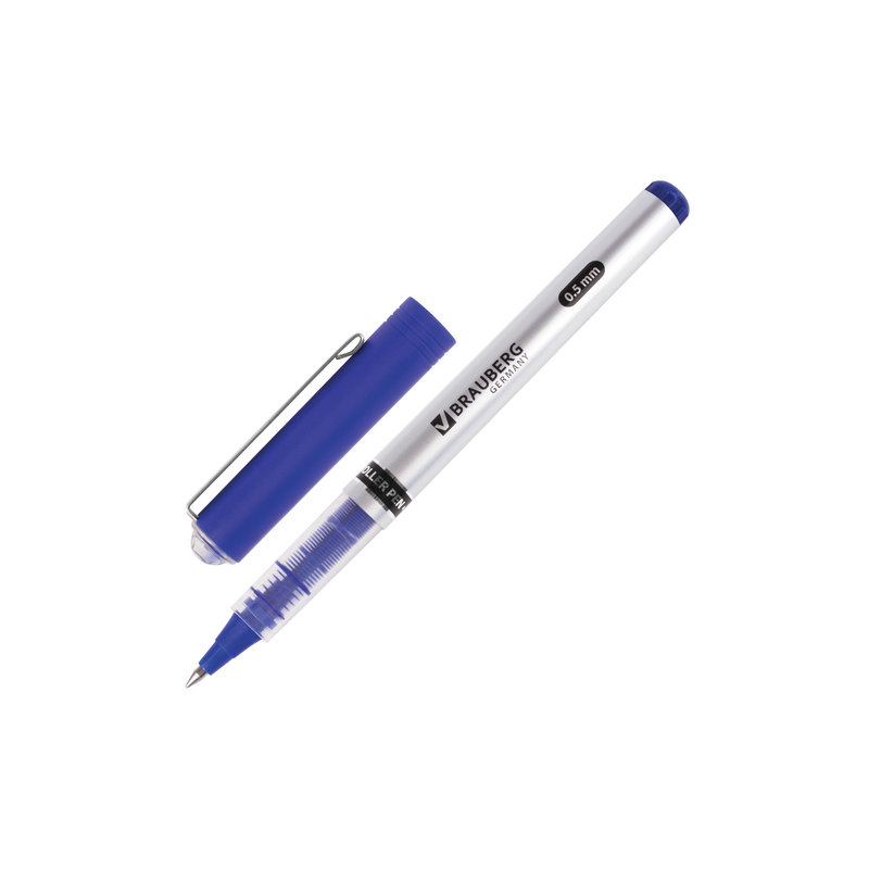 Ручка-роллер BRAUBERG "Flagman", корпус серебристый, хромированные детали, узел 0,5 мм, линия 0,3 мм, синяя, 141556