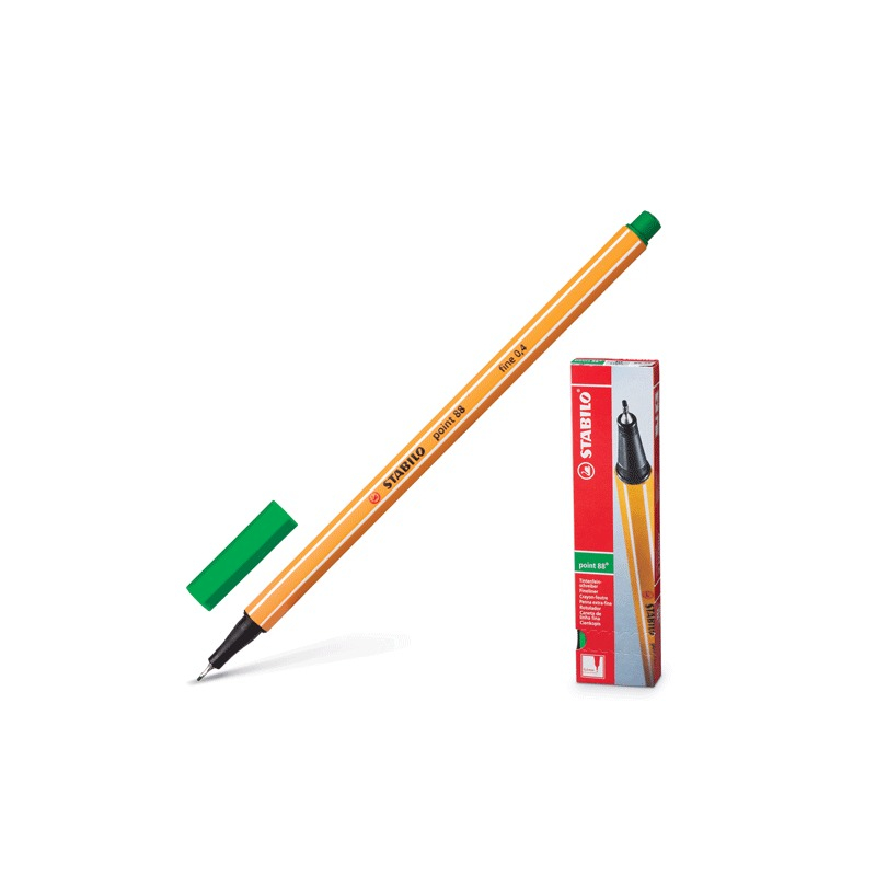 Ручка капиллярная Stabilo "Point", корпус оранжевый, толщина письма 0,4 мм, зеленая, 88/36