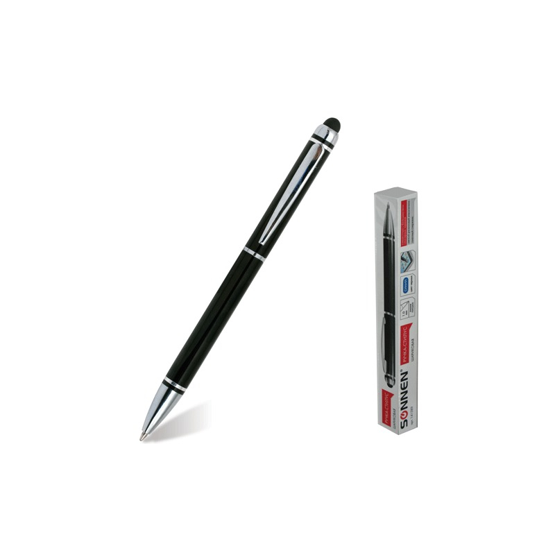 Ручка-стилус SONNEN для смартфонов/планшетов, корпус черный, серебристые детали, 1 мм, синяя, 141589