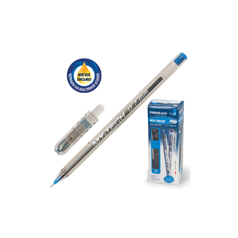 Ручка шариковая масляная PENSAN "My-Tech", игольчатый узел 0,7 мм, линия 0,35 мм, синяя, 141595