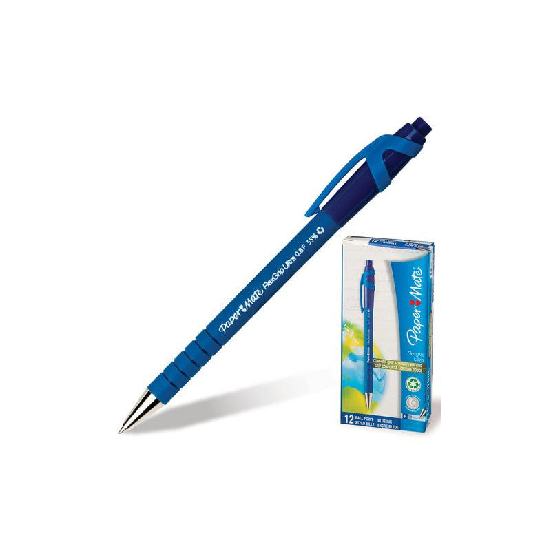 Ручка шариковая автоматическая Paper Mate "Flexgrip Ultra RT", soft-touch, узел 1 мм, линия 0,8 мм, синяя, S0190303