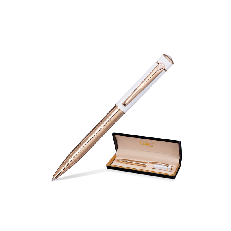 Ручка подарочная шариковая GALANT "Mont Pelerin", корпус золотистый с белым, золотистые детали, пишущий узел 0,7 мм, синяя, 141661
