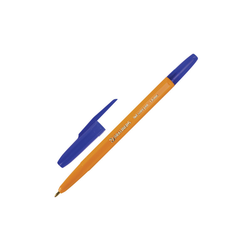 Ручка шариковая BRAUBERG "Carina Orange", корпус оранжевый, узел 1 мм, линия 0,35 мм, синяя, 141668