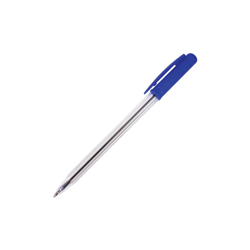 Ручка шариковая автоматическая STAFF корпус прозрачный, узел 0,8 мм, линия 0,4 мм, синяя, 141673