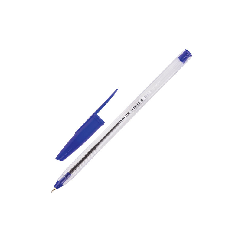 Ручка шариковая масляная STAFF корпус прозрачный, игольчатый узел 0,7 мм, линия 0,35 мм, синяя, 141705