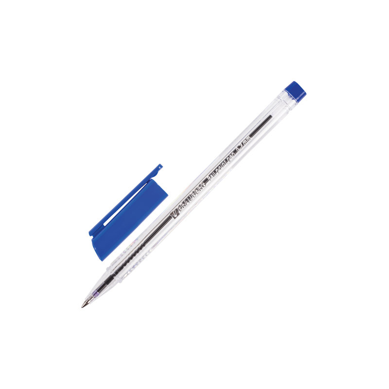Ручка шариковая BRAUBERG трехгранная, корпус прозрачный, узел 0,7 мм, линия 0,3 мм, синяя, 141707