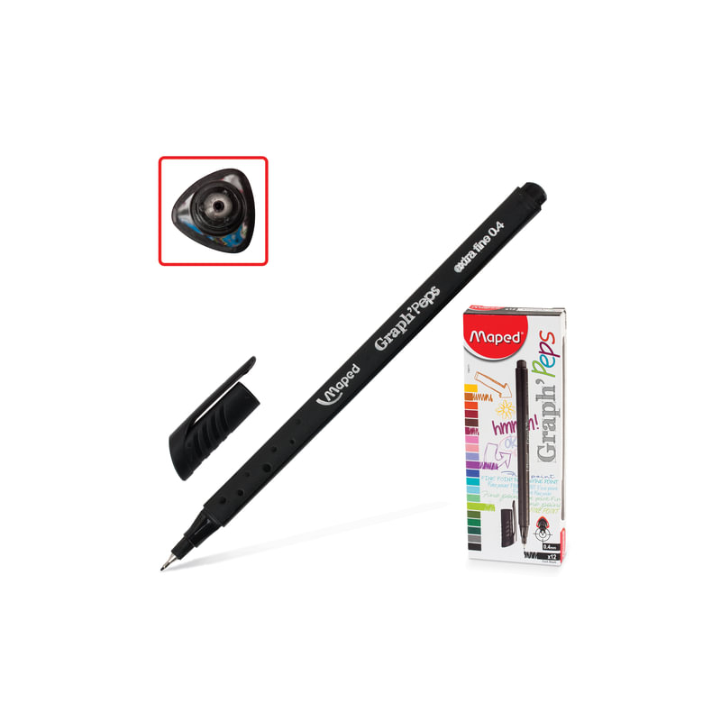 Ручка капиллярная Maped "Graph' Peps", трехгранная, корпус черный, линия 0,4 мм, черная, 749111