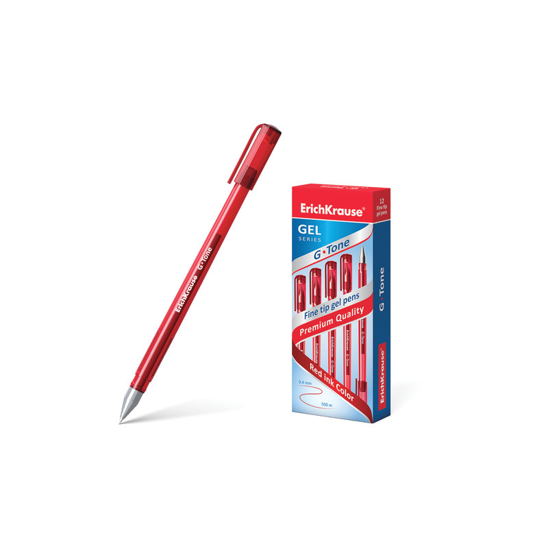Ручка гелевая ERICH KRAUSE "G-Tone", корпус тонированный красный, узел 0,5 мм, линия 0,4 мм, красная, 17811