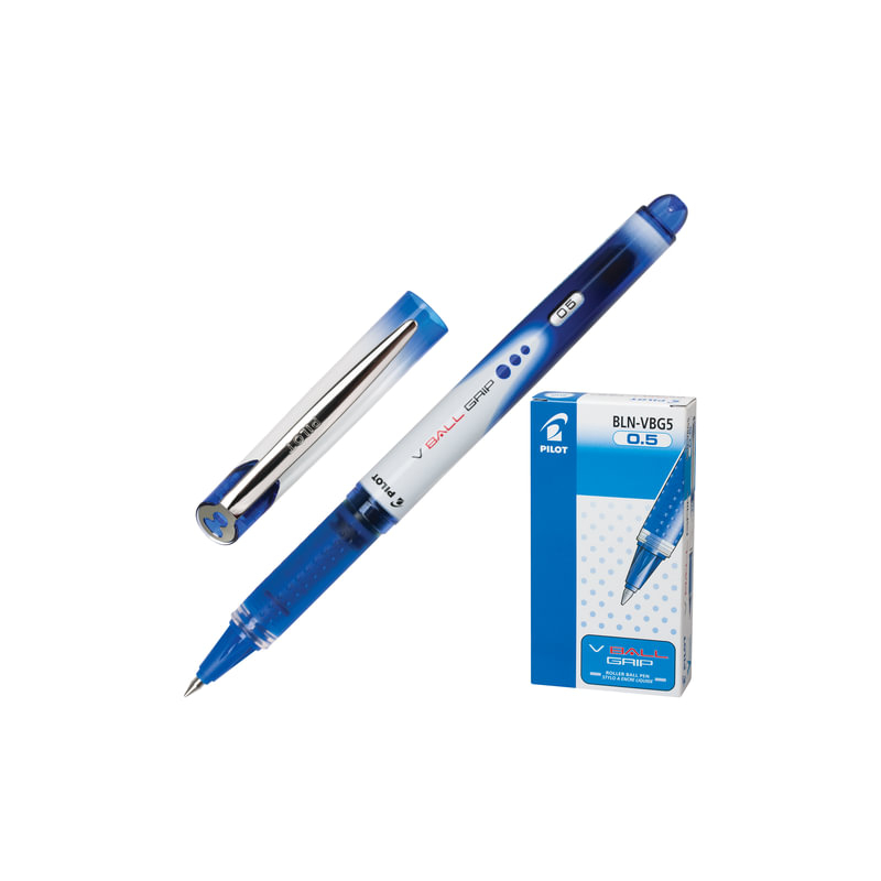 Ручка-роллер Pilot "V-Ball Grip", корпус с печатью, 0,5 мм, линия 0,3 мм, резиновый упор, синяя, BLN-VBG-5