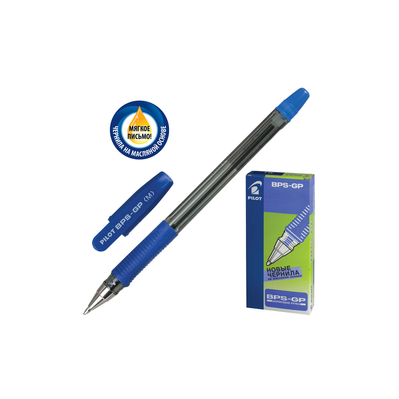 Ручка шариковая масляная Pilot "BPS-GP", корпус прозрачный, узел 1 мм, линия 0,4 мм, синяя, BPS-GP-M