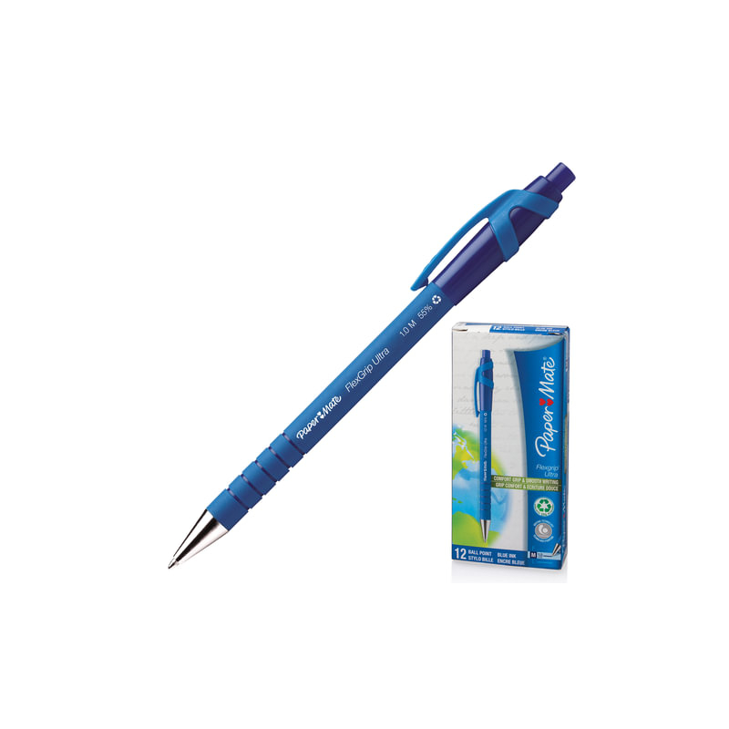 Ручка шариковая автоматическая Paper Mate "Flexgrip Ultra RT", soft-touch, узел 1,2 мм, линия 1 мм, синяя, S0190433