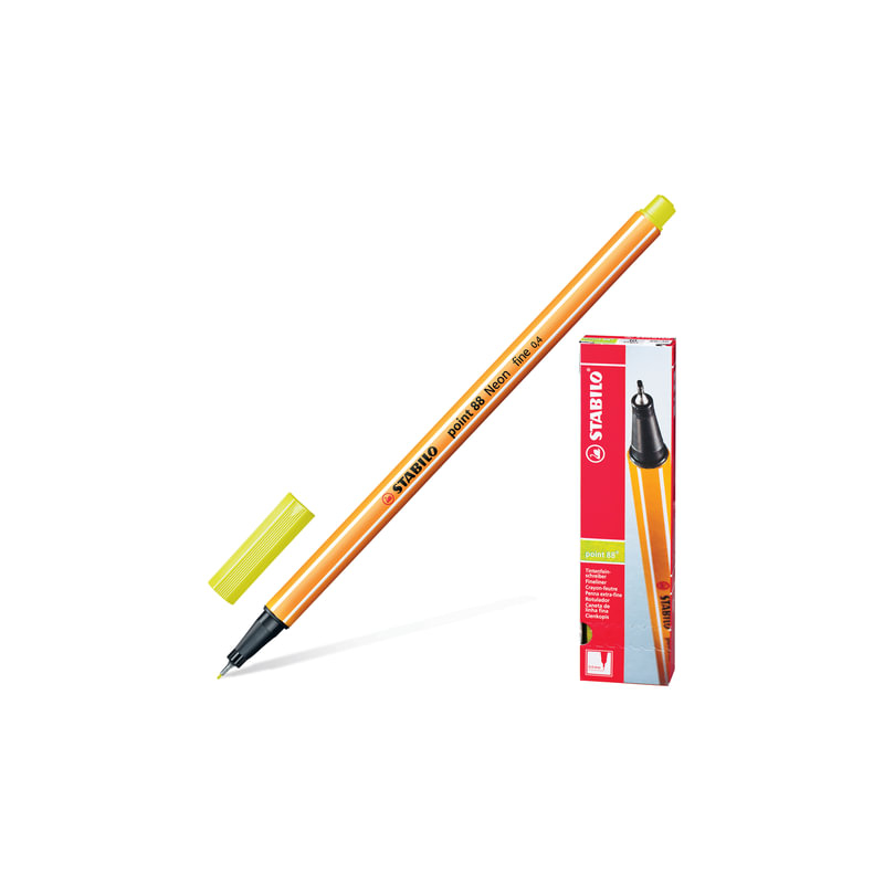 Ручка капиллярная Stabilo "Point", корпус оранжевый, толщина письма 0,4 мм, неоновая желтая, 88/024
