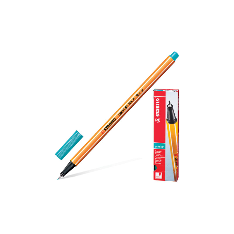 Ручка капиллярная Stabilo "Point", корпус оранжевый, толщина письма 0,4 мм, голубовато-бирюзовая, 88/51