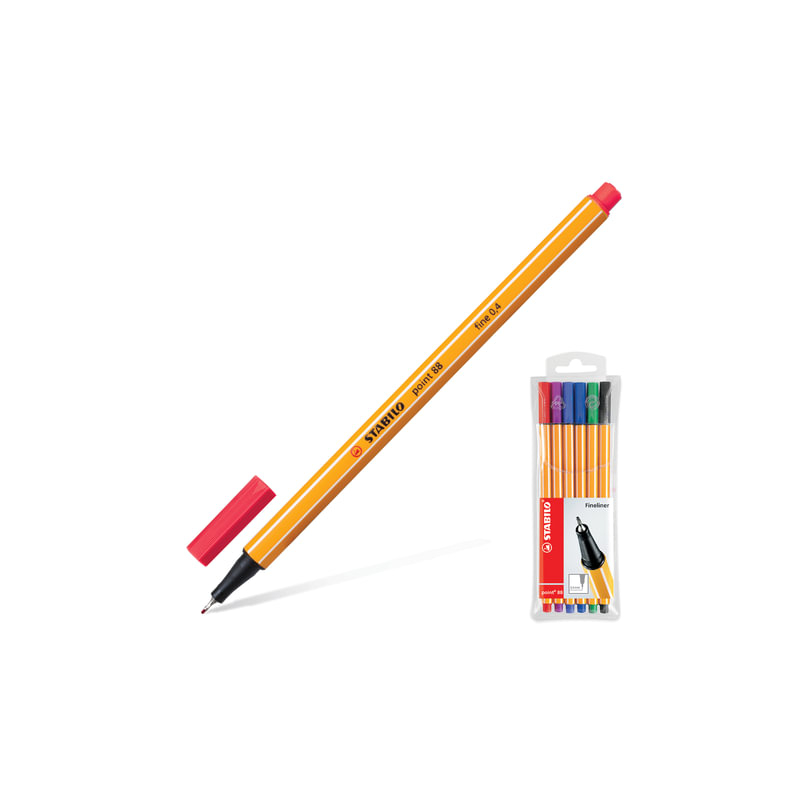 Ручки капиллярные Stabilo набор 6 шт., "Point", 0,4 мм (голубая, красная, синяя, черная, фиолетовая, сиреневая), 88/6
