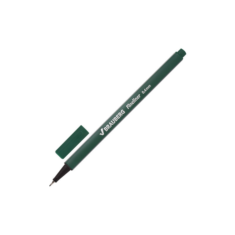 Ручка капиллярная BRAUBERG "Aero", трехгранная, металлический наконечник, 0,4 мм, темно-зеленая, 142251