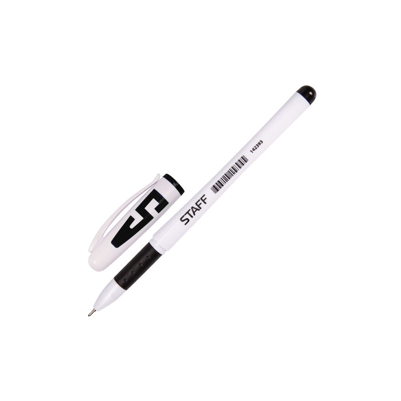 Ручка гелевая STAFF корпус белый, игольчатый узел 0,5 мм, линия 0,35 мм, резиновый упор, черная, 142393