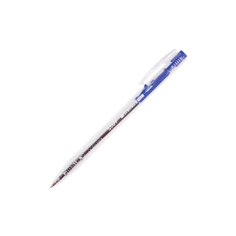 Ручка шариковая автоматическая STAFF корпус прозрачный, узел 0,7 мм, линия 0,35 мм, синяя, 142396
