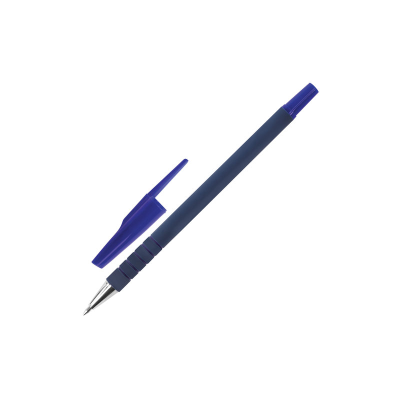 Ручка шариковая STAFF корпус прорезиненный синий, узел 0,7 мм, линия 0,35 мм, синяя, 142397