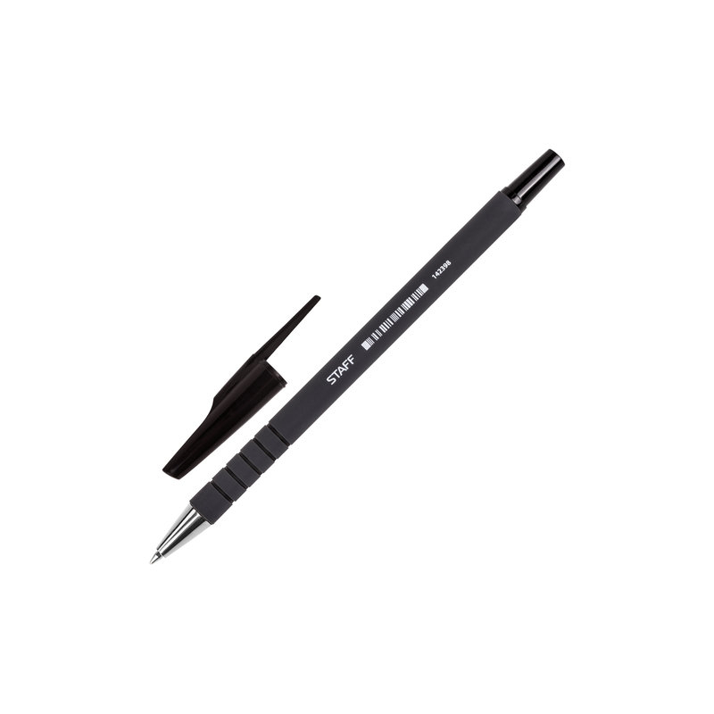 Ручка шариковая STAFF корпус прорезиненный черный, узел 0,7 мм, линия 0,35 мм, черная, 142398