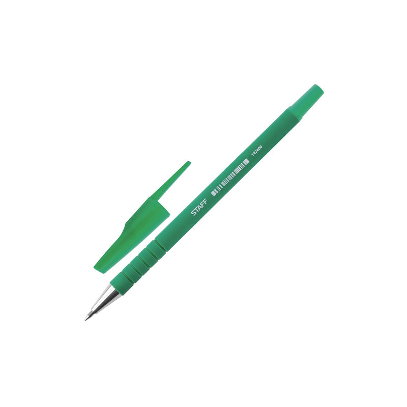 Ручка шариковая STAFF корпус прорезиненный зеленый, узел 0,7 мм, линия письма 0,35 мм, зеленая, 142400