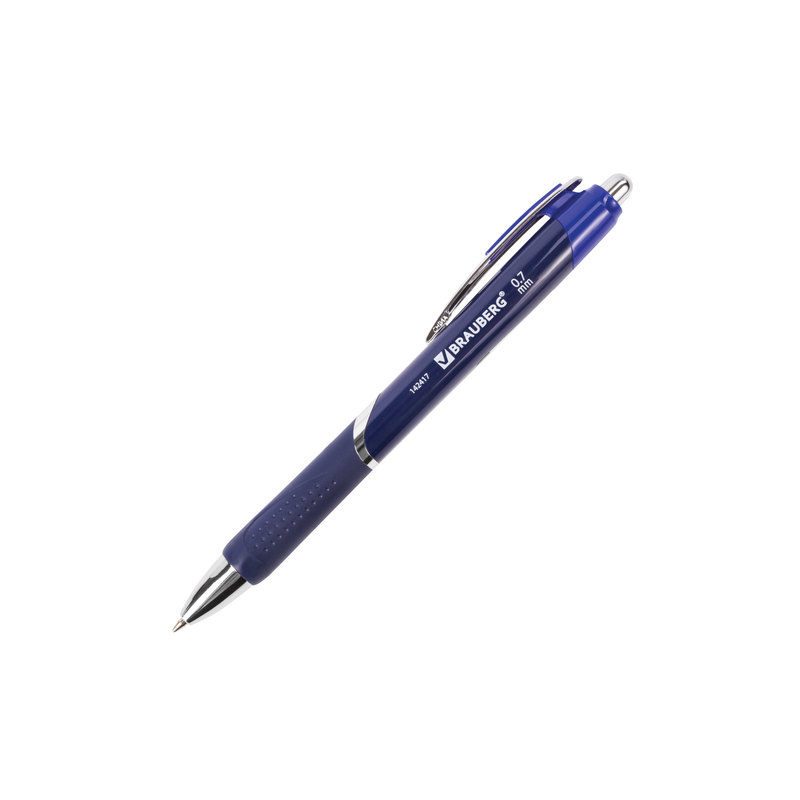 Ручка шариковая автоматическая BRAUBERG "Dash", узел 0,7 мм, линия 0,35 мм, резиновый упор, синяя, 142417