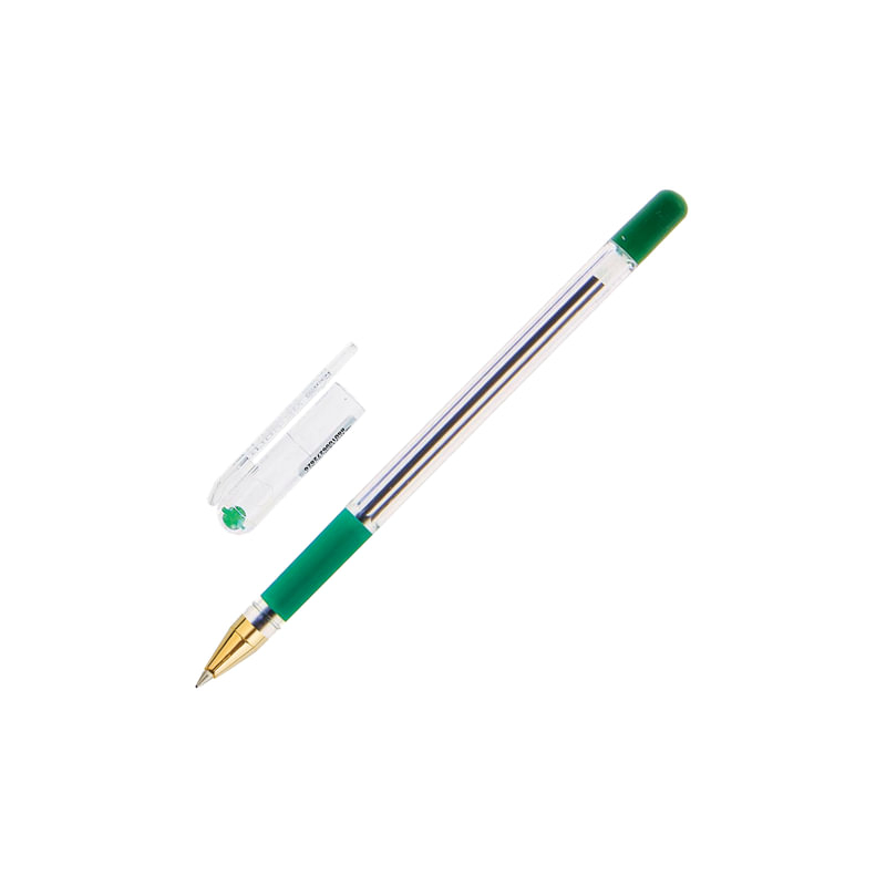 Ручка шариковая масляная MunHwa "MC Gold", корпус прозрачный, узел 0,5 мм, линия 0,3 мм, зеленая, BMC-04