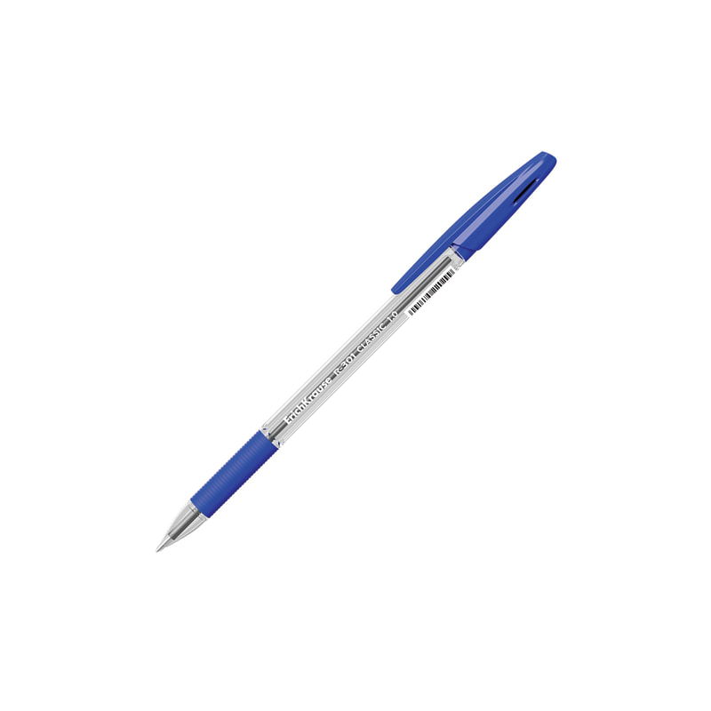 Ручка шариковая ERICH KRAUSE "R-301 Grip", корпус прозрачный, узел 1 мм, линия 0,5 мм, упор, синяя, 39527