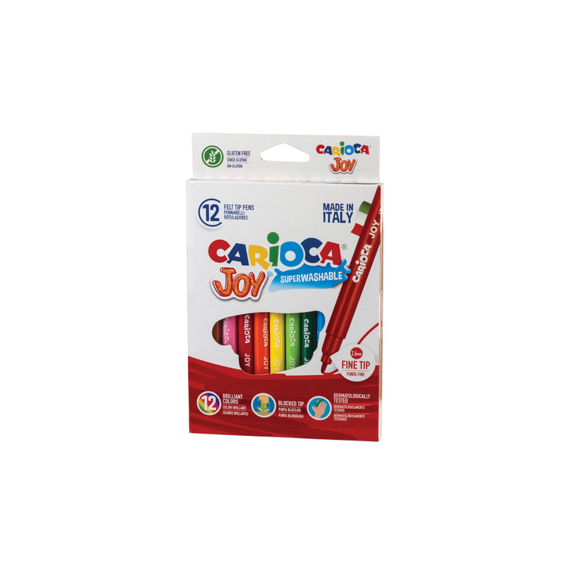 Фломастеры Carioca "Joy2", 12 цветов, суперсмываемые, вентилируемый колпачок, картонная коробка, 40614