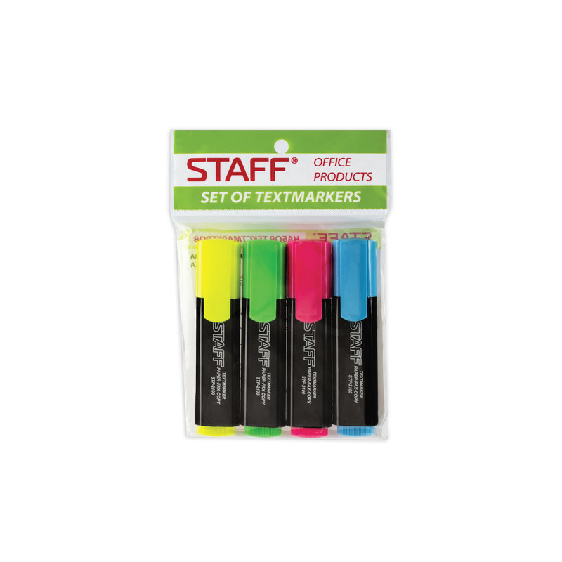 Текстмаркеры STAFF набор 4 шт. (лимонный, зеленый, голубой, розовый), STF2100/4