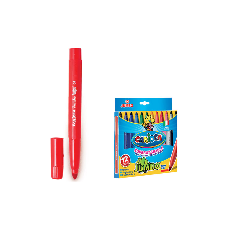 Фломастеры утолщенные Carioca "Jumbo", 12 цветов, суперсмываемые, вентилируемый колпачок, картонная упаковка, 40569