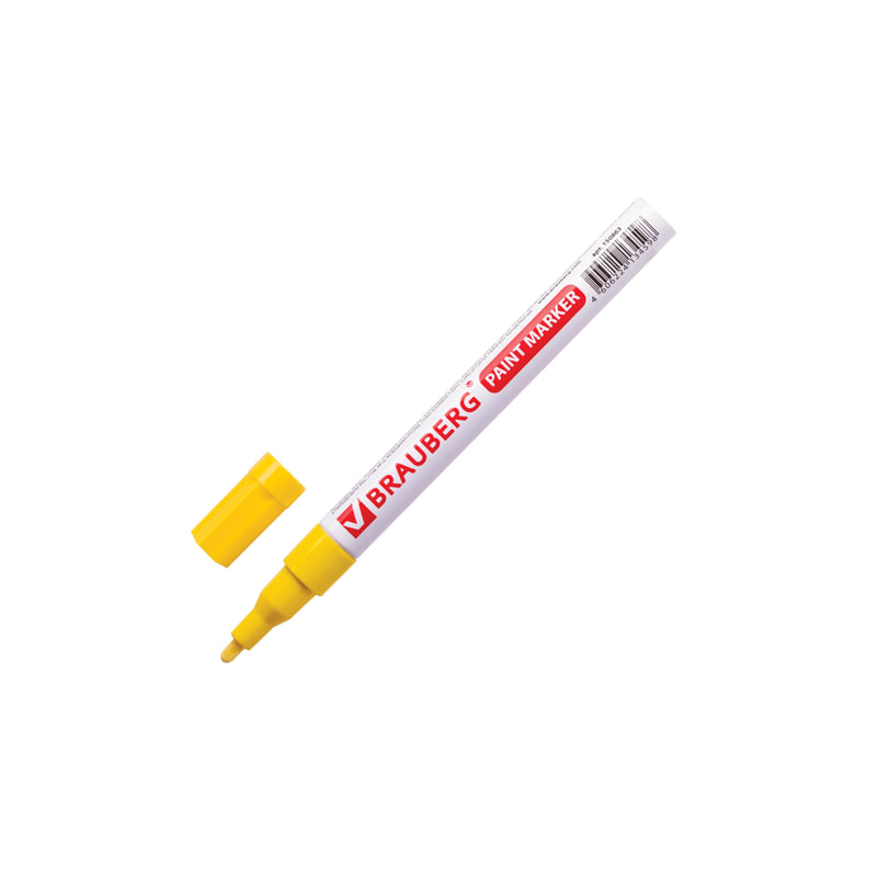 Маркер-краска лаковый, 1-2 мм, желтый, нитро-основа, алюминиевый корпус, BRAUBERG 150863