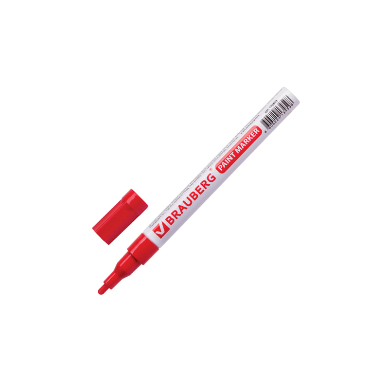 Маркер-краска лаковый, 1-2 мм, красный, нитро-основа, алюминиевый корпус, BRAUBERG 150865