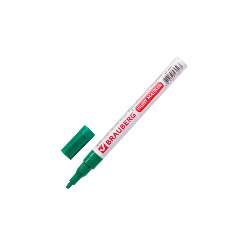 Маркер-краска лаковый 1-2 мм, зеленый, нитро-основа, алюминиевый корпус, BRAUBERG 150870