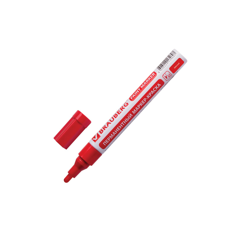 Маркер-краска лаковый 2-4 мм, красный, нитро-основа, алюминиевый корпус, BRAUBERG 150874