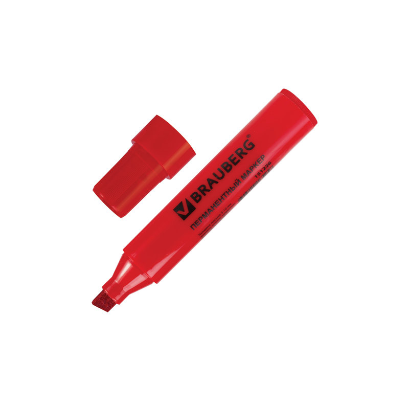 Маркер перманентный BRAUBERG "JUMBO", широкая линия письма, скошенный наконечник 3-10 мм, красный, 151226