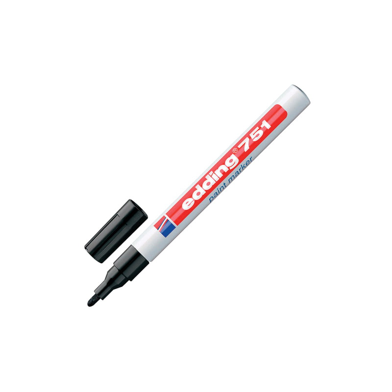 Маркер-краска лаковый EDDING 751, 1-2 мм, круглый наконечник, алюминиевый корпус, черный, E-751/1