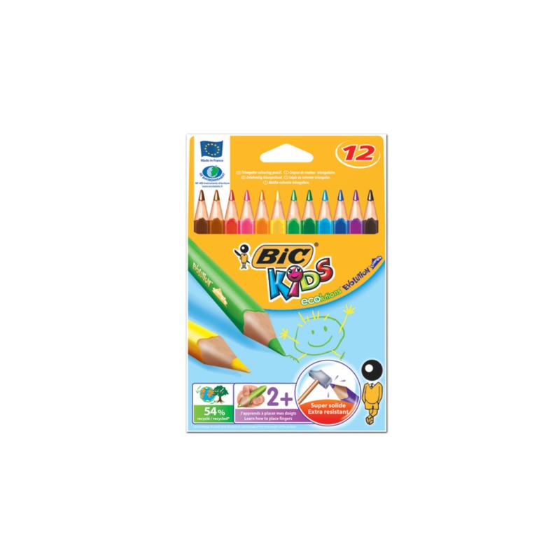 Карандаши цветные утолщенные BIC "Triangle", 12 цветов, пластиковые, трехгранные, картонная упаковка, 829735