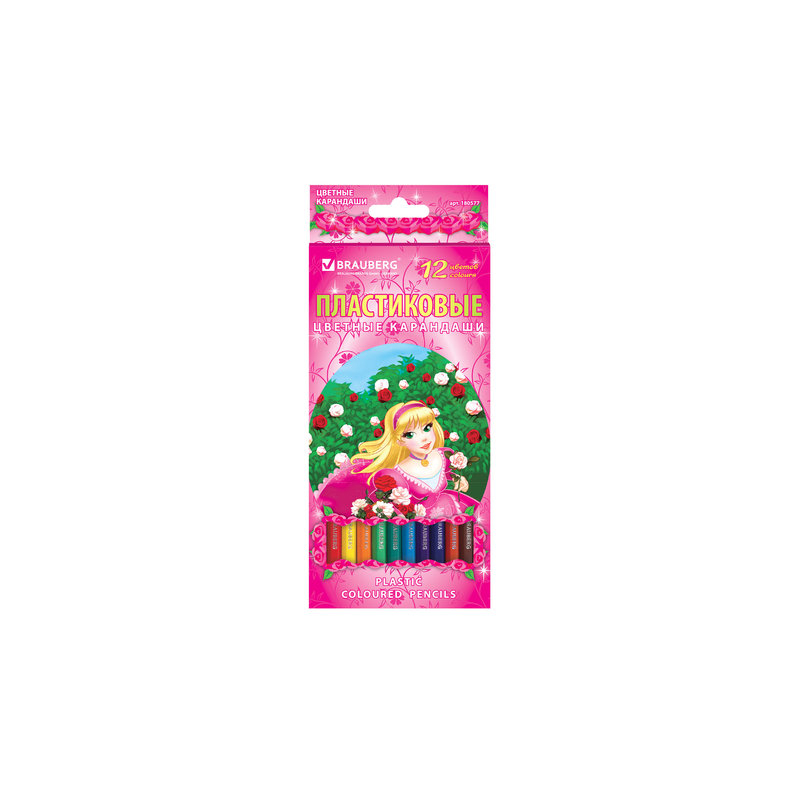 Карандаши цветные BRAUBERG "Rose Angel", 12 цветов, пластиковые, заточенные, картонная упаковка, 180577