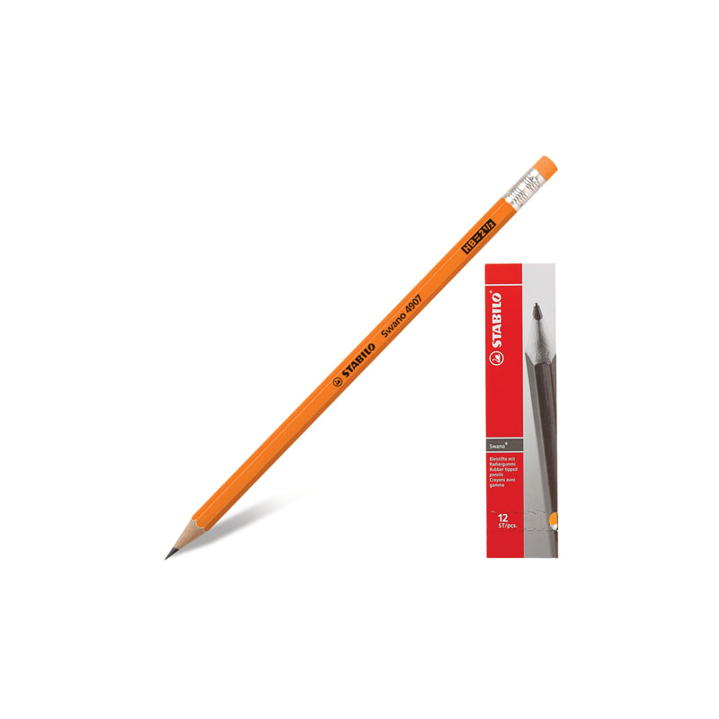 Карандаш чернографитный Stabilo 1 шт., "Swano", HB, корпус неоновый оранжевый, с ластиком, заточенный, 4907/030HB