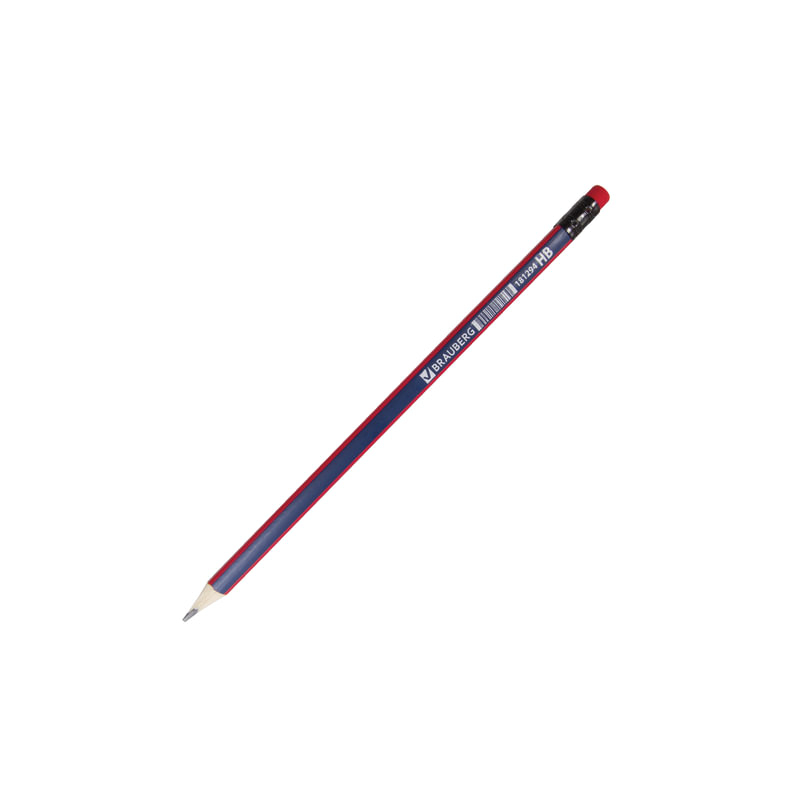 Карандаш чернографитный BRAUBERG 1 шт., "Stripes", HB, трехгранный, синий/красный, цветной ластик