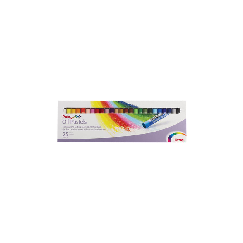 Пастель масляная художественная PENTEL "Oil Pastels", 25 цветов, круглое сечение, картонная упаковка, PHN4-25