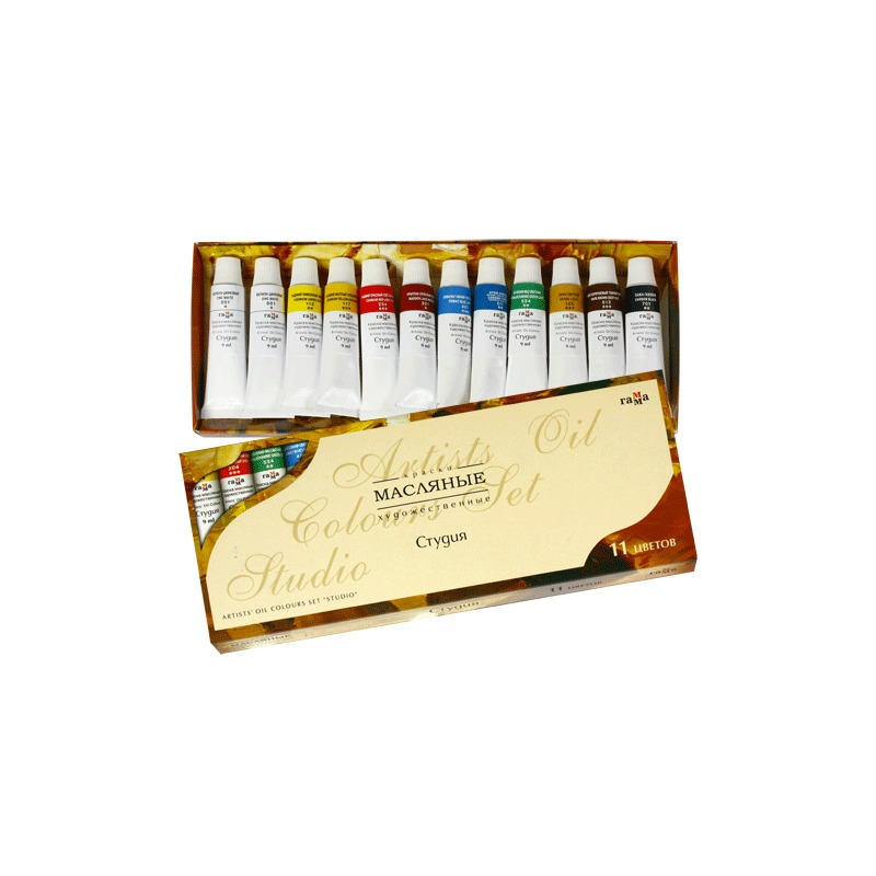 Краски масляные художественные Гамма "Студия", 10 цветов по 9 мл + 2 белых цвета, в тубах, 203007