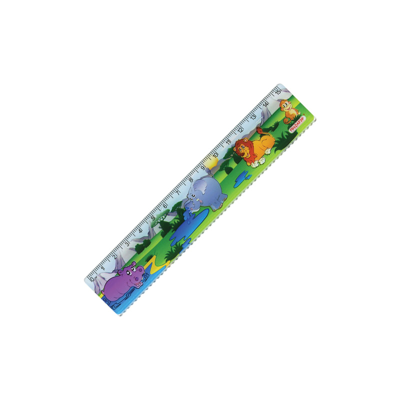 Линейка пластиковая 15 см, ПИФАГОР "Сафари", цветная печать, с волнистым краем, европодвес, 210632