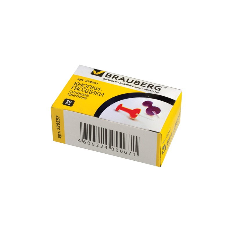 Силовые кнопки-гвоздики BRAUBERG цветные, 50 шт., в картонной коробке, 220557