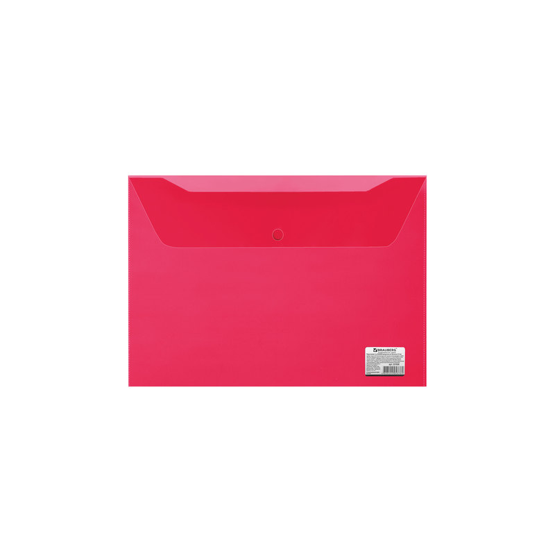 Папка-конверт с кнопкой BRAUBERG А4, 150 мкм, до 100 листов, прозрачная, красная, 221636