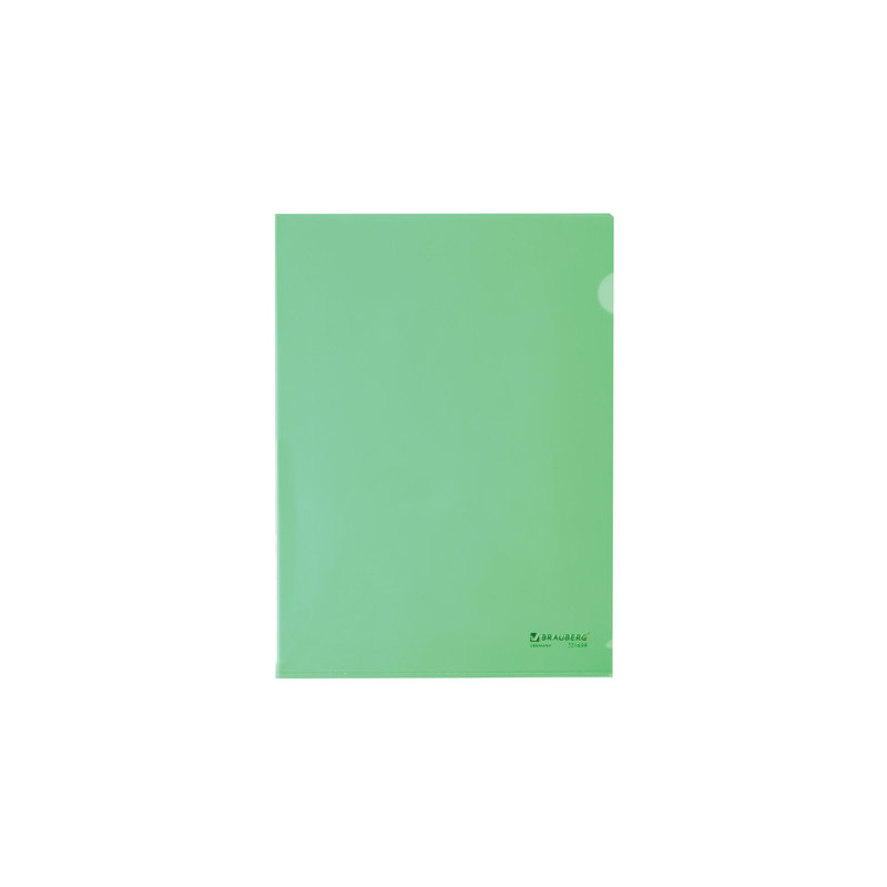 Папка-уголок жесткая BRAUBERG зеленая, 0,15 мм, 221639