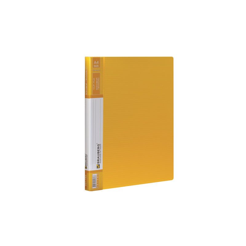 Папка с боковым металлическим прижимом и внутренним карманом BRAUBERG "Contract", желтая, до 100 л., 0,7 мм, 221790